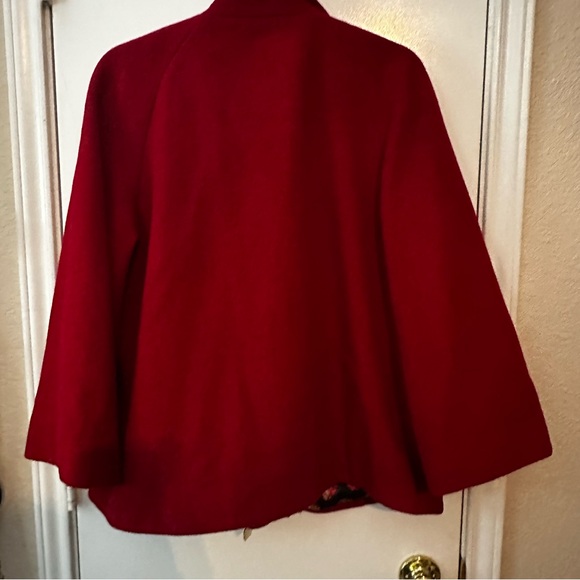 BETSEY JOHNSON Cape Swing Coat Red Wool Blend Full Zip W/Pockets Size Medium - Picture 6 of 10